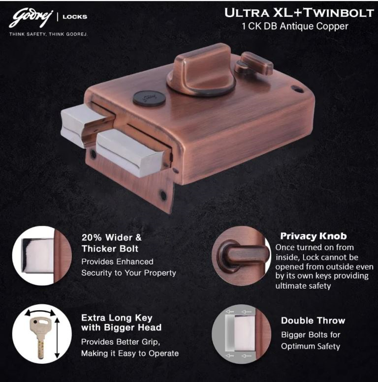 Godrej maindoor lock ultra XL twinbolt 6027