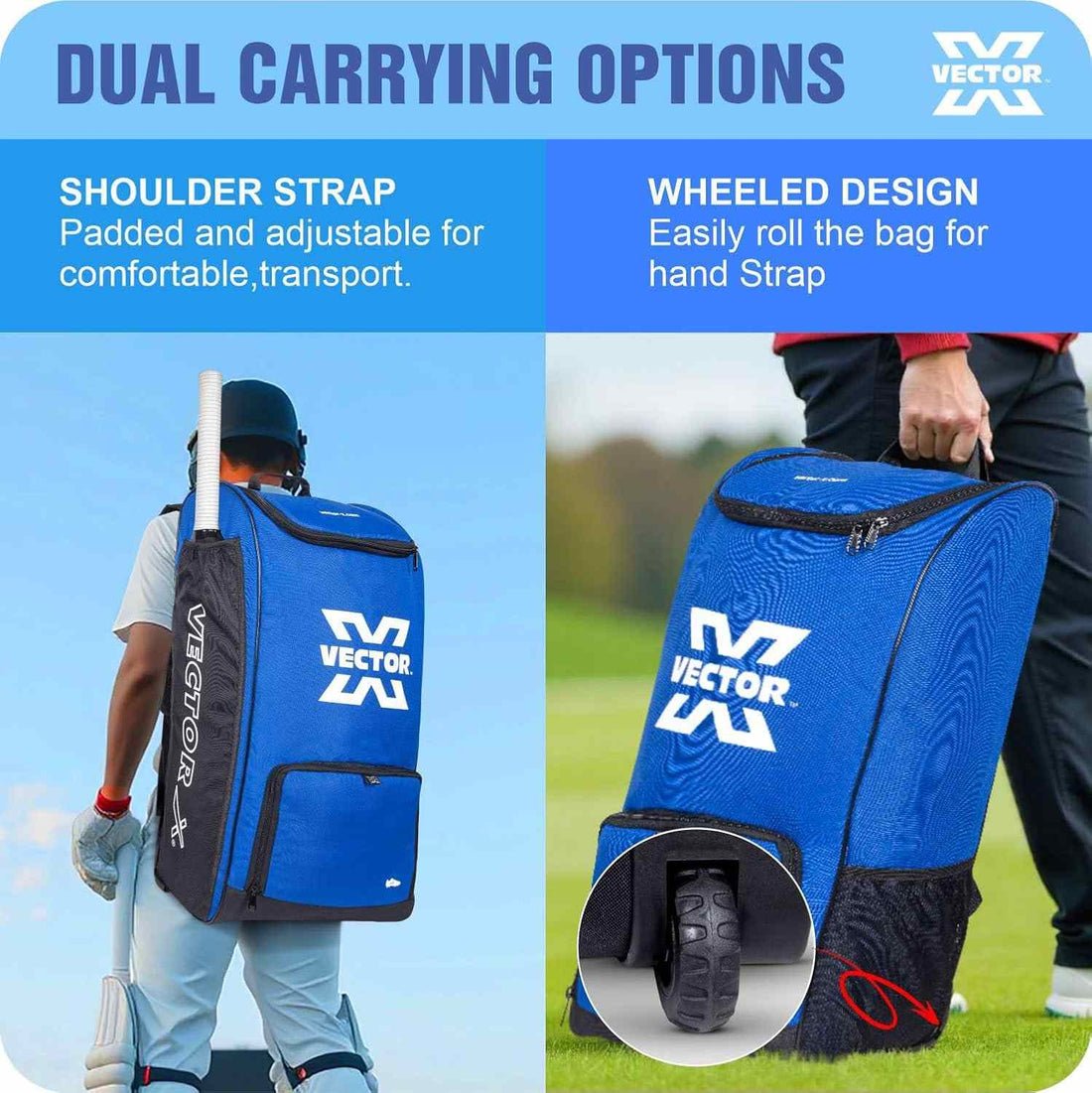Vector X Cricket kit bag Green Field with wheel