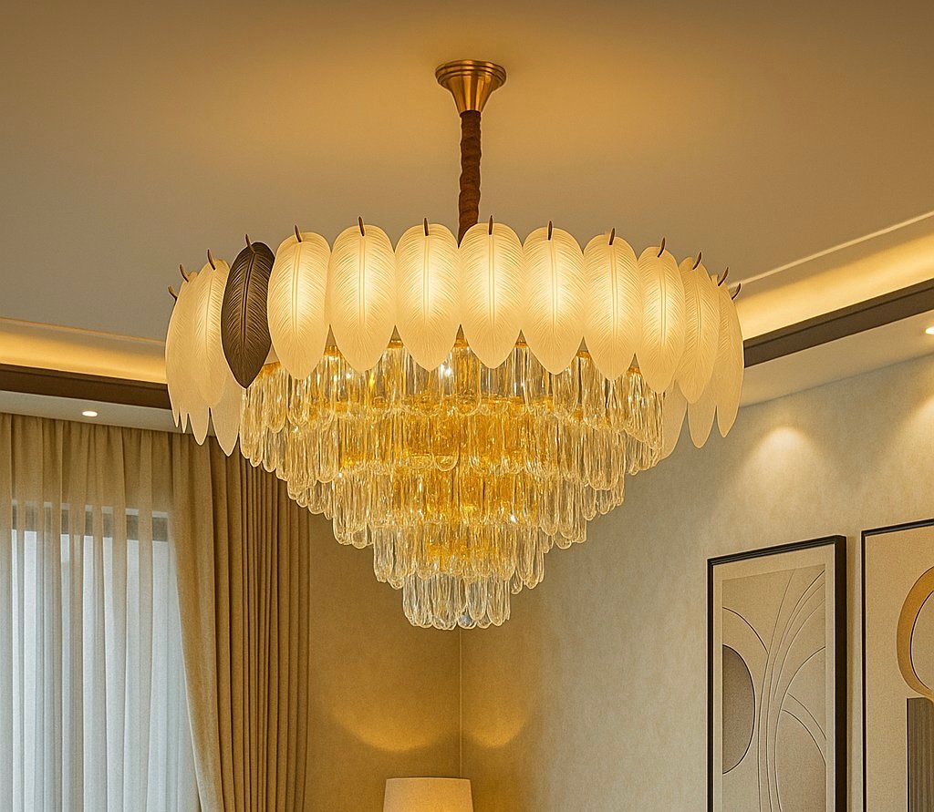 Golden Feather Luxe LED Chandelier (800 mm)