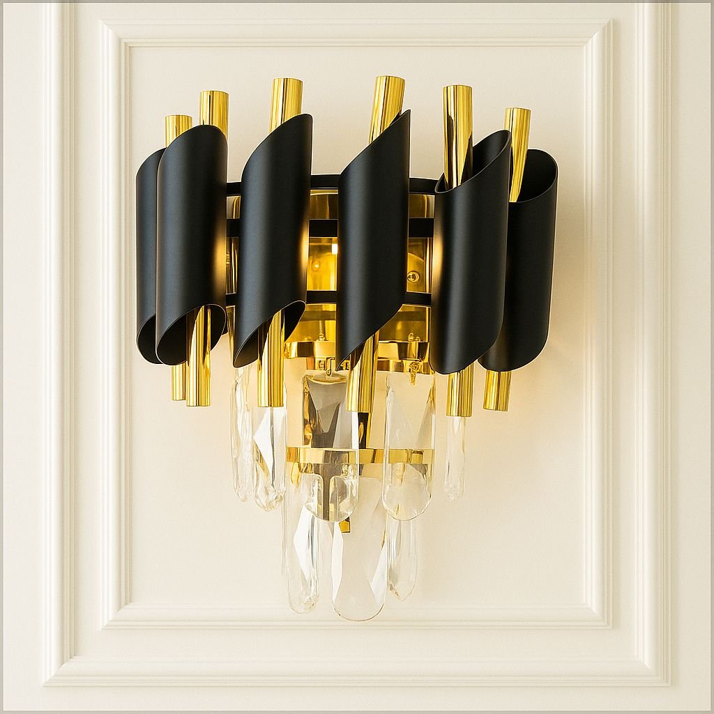 Black & Gold Crystal Luxe Wall Light