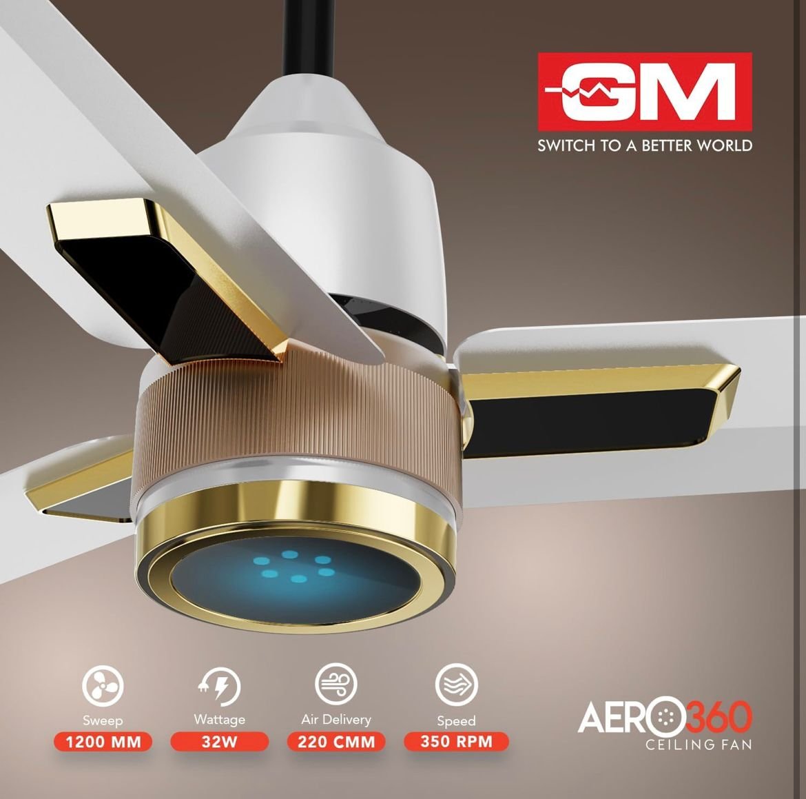 GM Aero 360 BLDC Ceiling Fan WhiteGold
