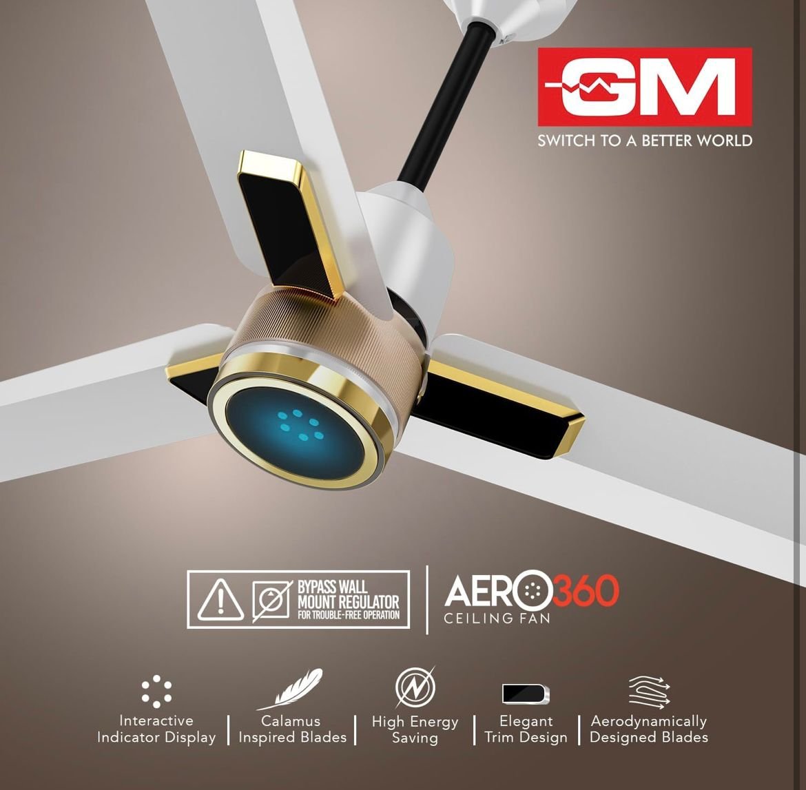 GM Aero 360 BLDC Ceiling Fan WhiteGold