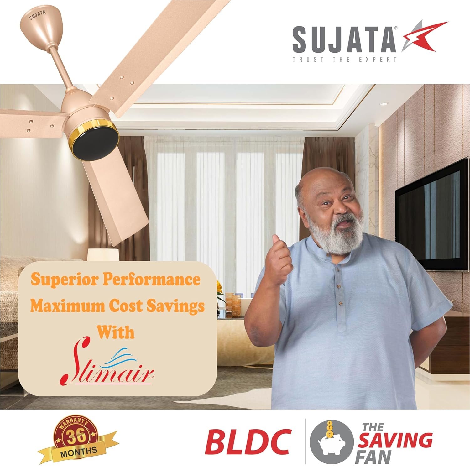 SUJATA SLIM AIR 1200MM CEILING FAN TOPAZ GOLD