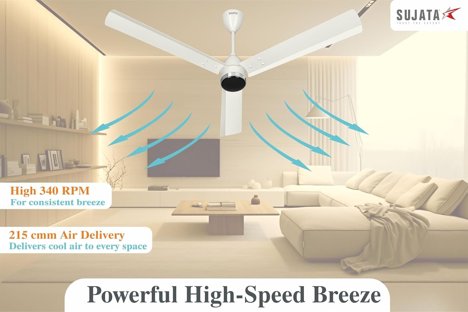 SUJATA SLIM AIR 1200MM CEILING FAN WHITE CHROME