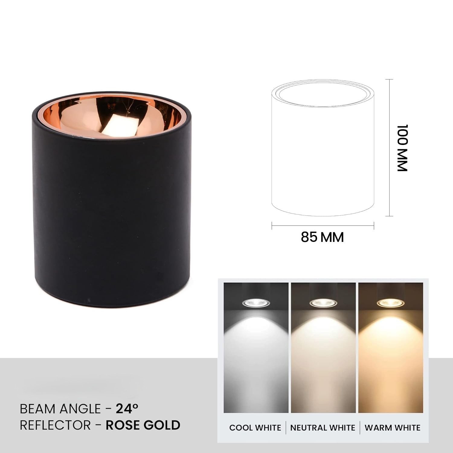 15 Watt Black Body Antiglare LED Round Cylindrical Surface COB Spotlight